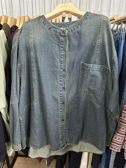 Xiao Wang's Retro Denim Round Neck Oversized Casual Jacket