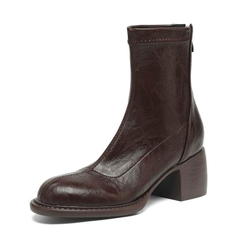 Krazing Po Microfiber Winter Round Toe Size 33 Western Boots Size 43 Zipper Thick High Heels Pleated Decoration Ankle Boots