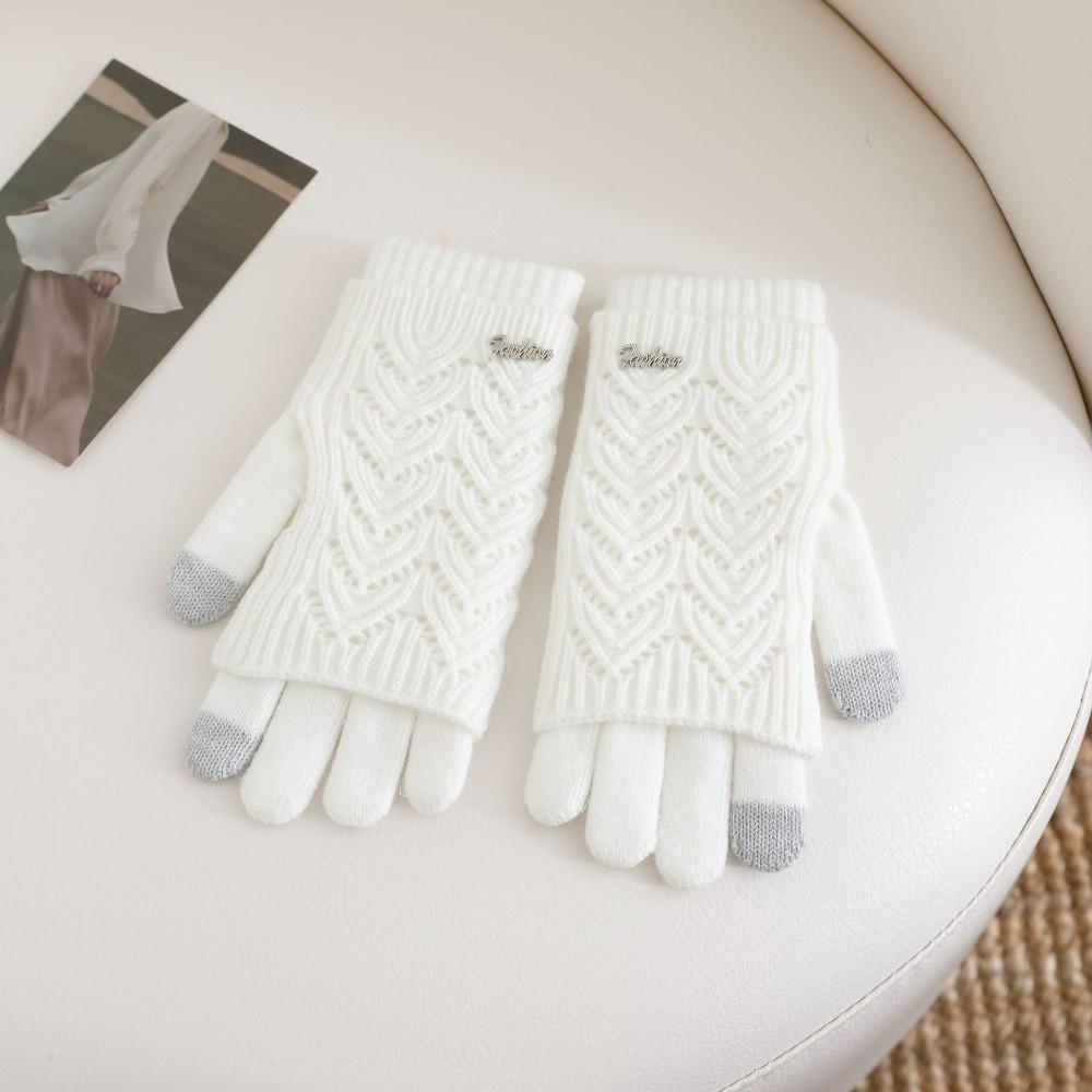 Fashion Dual-purpose Knitted Gloves Cold Proof Windproof Touch Screen Gloves Warm Mittens Winter белый