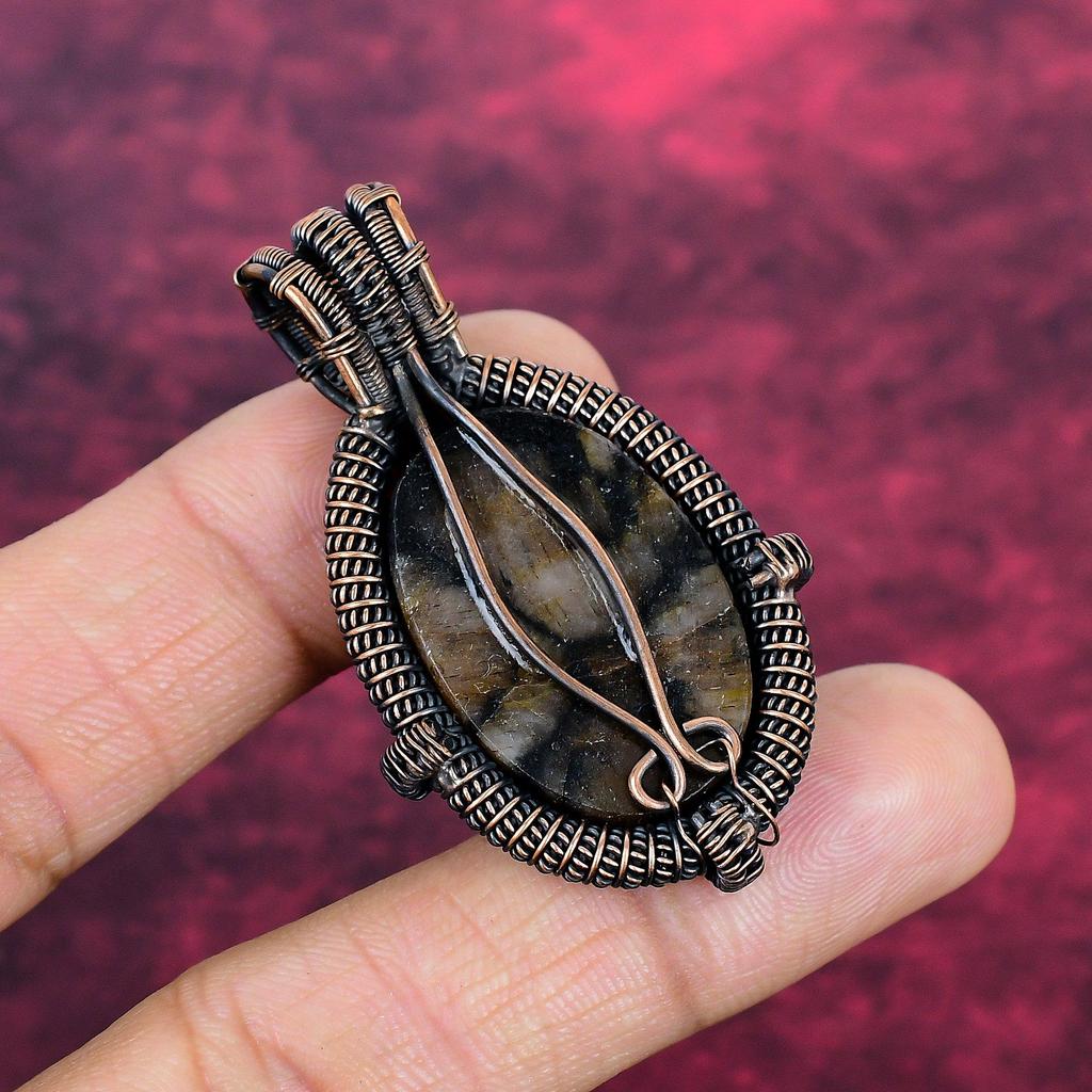 Chiastolite Pendant Copper Wire Wrapped Jewelry Gifts For him Gemstone Pendant