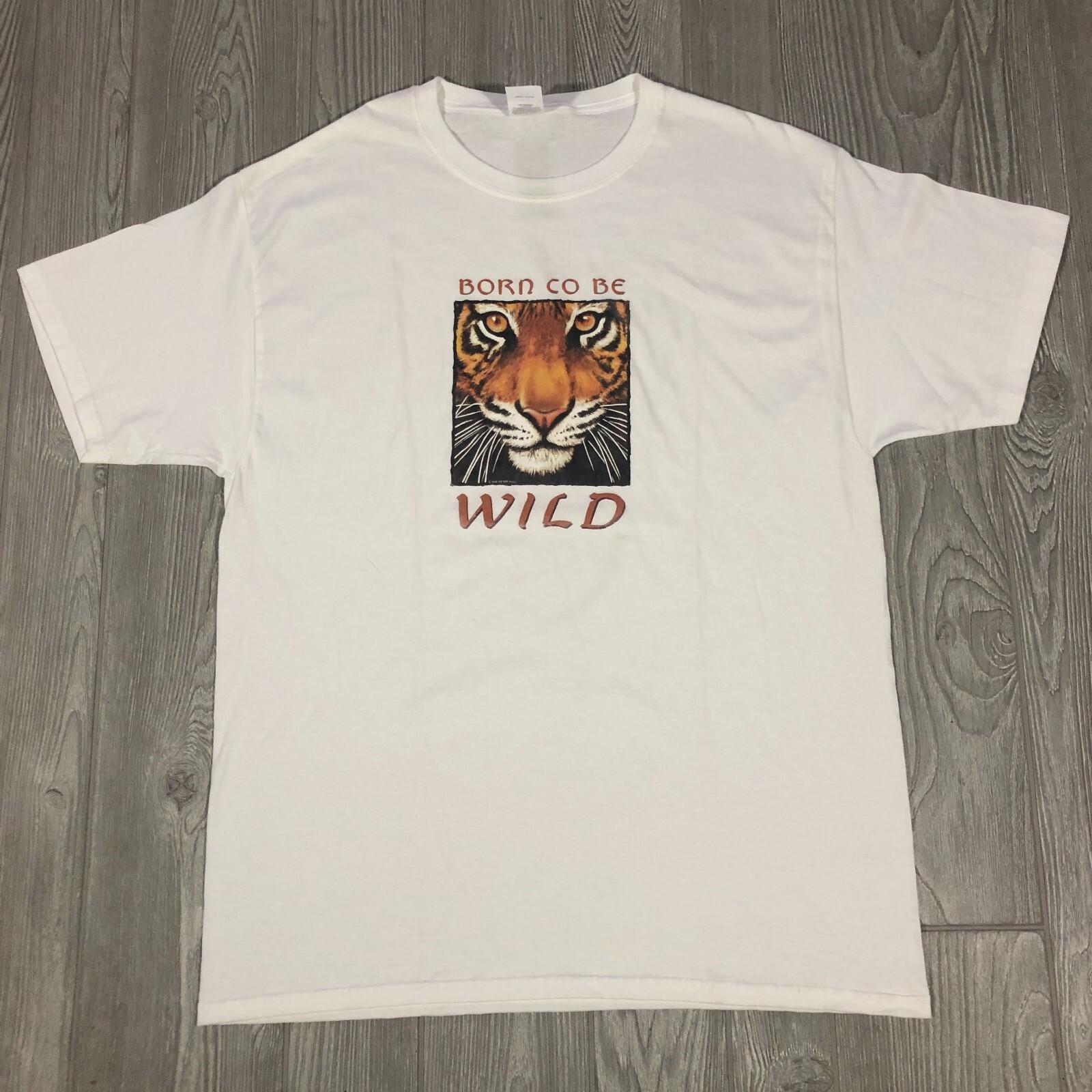 Tiger Shirt Mens L White Born to Be Wild Nature Retro Animal Tee Adult 2983 L