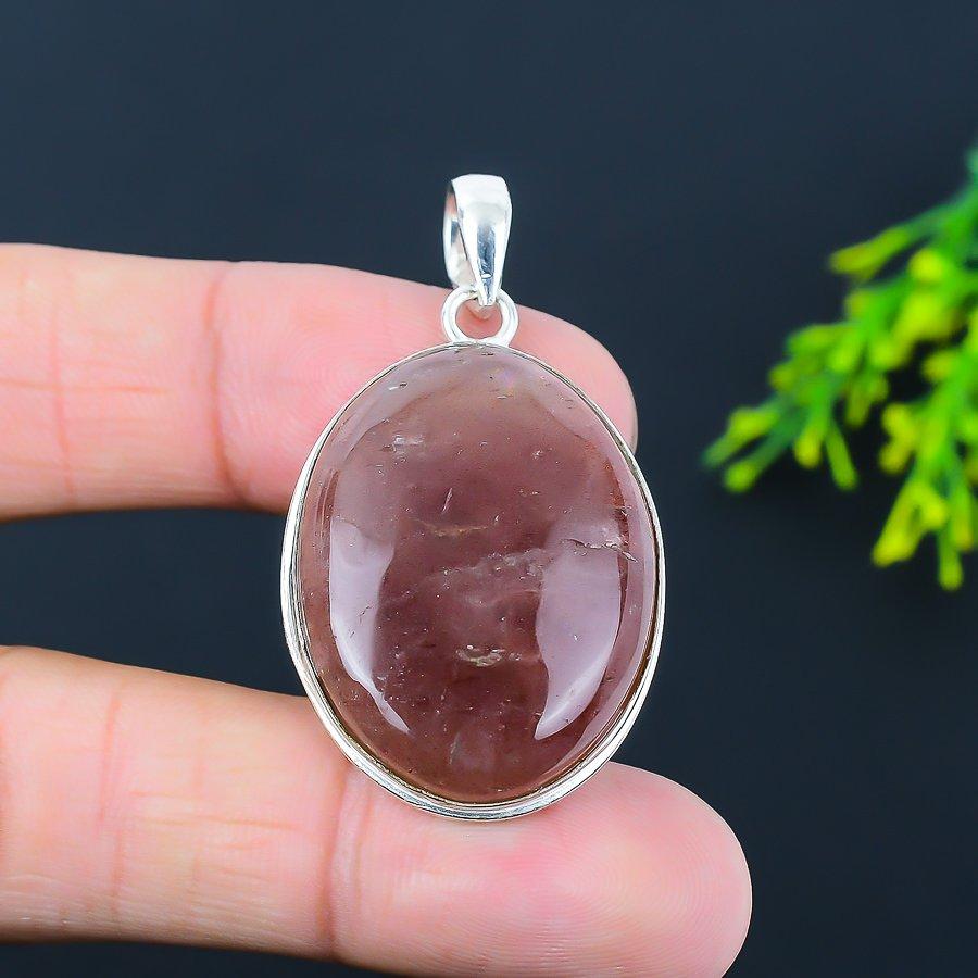 Natural Strawberry Quartz Gemstone 925 Sterling Silver Gift Pendant 1.89" F6z65