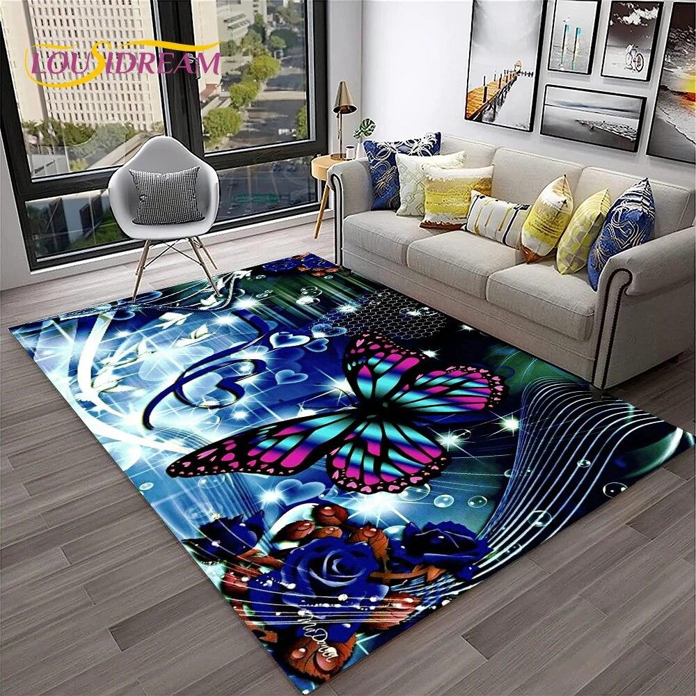 3D Luxury Dream Butterfly Flower Carpet Rug for Home Living Room Bedroom Sofa Doormat Decor,Kid Play Area Rug Non-slip Floor Mat