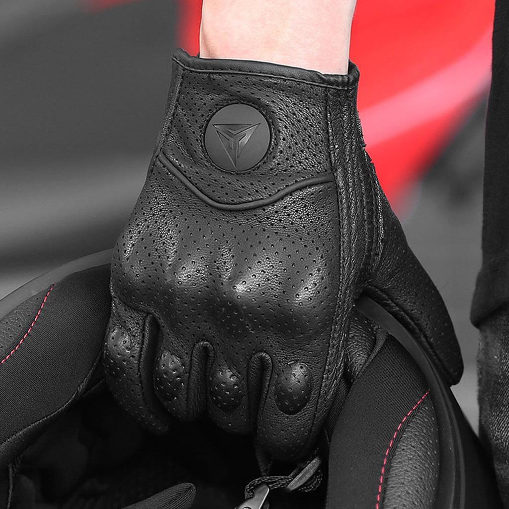 Genuine Goat Leather Motorcycle Gloves for and Smartphone Protective Touchscreen Outdoor Motorcycle Leather Gloves with Hard Knuckle Impact Abrasion
