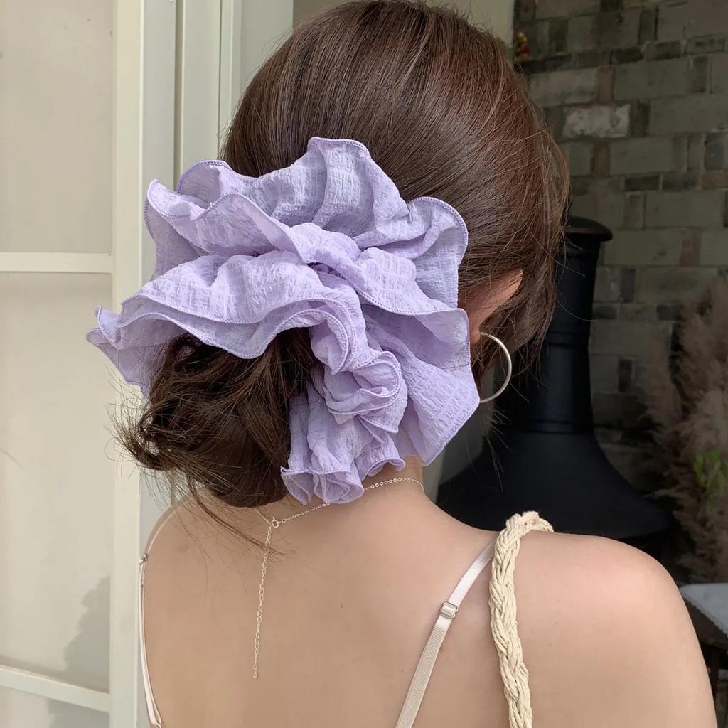 Summer 2026 New Large Pleated Hair Tie Cream Colored Checkered Multi Layered Hair Tie Coiled Hair Ponytail Hair Flower Hair Tie