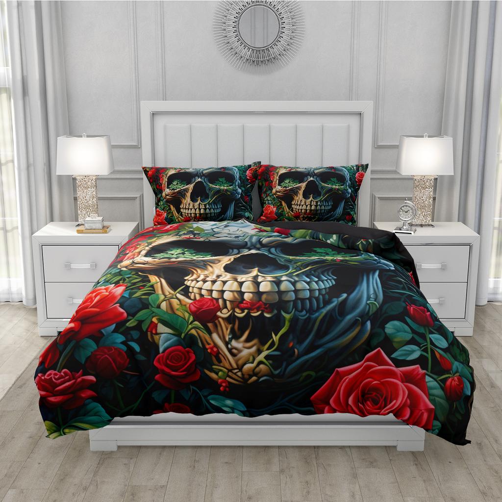 Rose Skull Bedding Set Famous Anime Duvet Cover Sets Comforter Bed Linen Twin Queen King Single Size Dropshipping Gift
