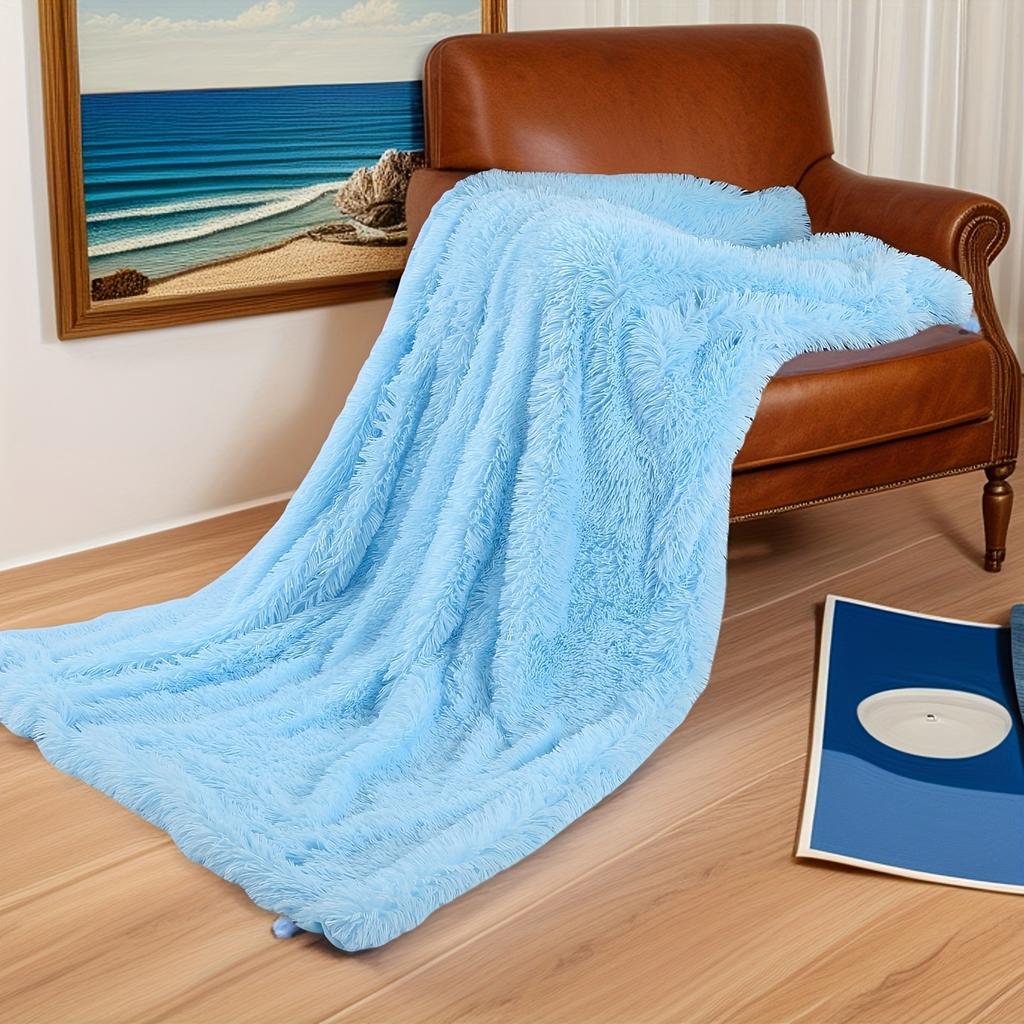 Aqua Blue Long Plush Blanket, Soft and Skin-friendly, Premium Feel. It Can Be Used as a Sofa Throw to Elevate Home Decor, or as a Shawl Blanket