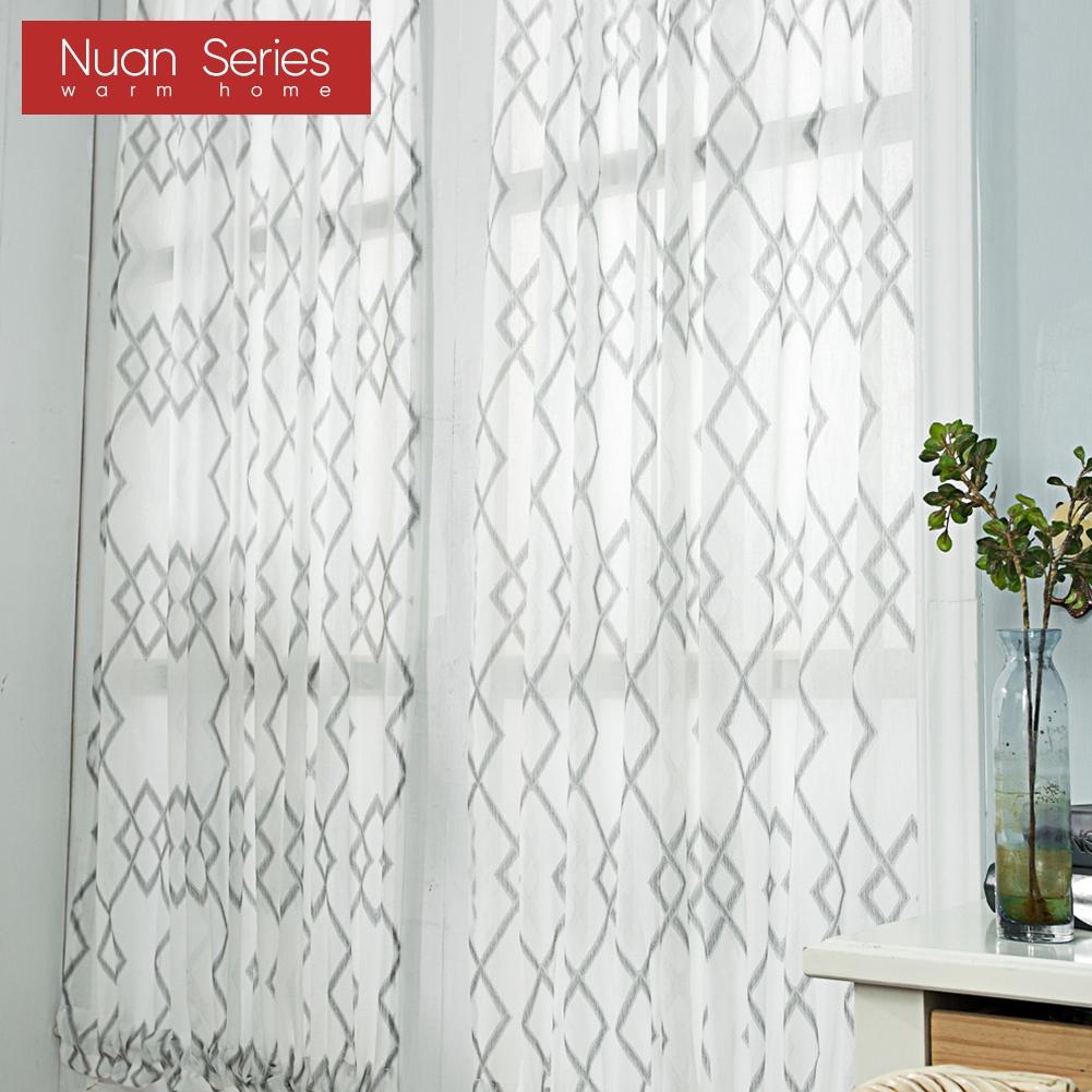 1PC Nuan Series Diamond Jacquard Translucent Door Curtain, Simple Rod Pocket Sheer Curtain for Kitchen Bedroom Living Room Home Decor