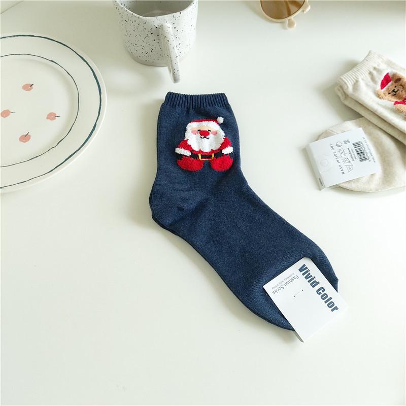 

Korean Vivid Color Women s Mid-Calf Cotton Socks, Spring/Autumn/Winter, Christmas Style V-W-018 темно-синий