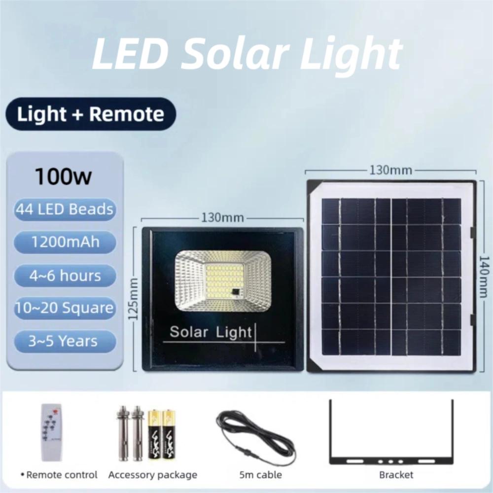 Durable 100W LED Solar Light Waterproof High Brightness Flood Lights with Remote Control Solar Reflector Spotlight Yard Lighting