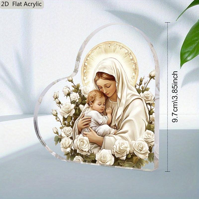 2D Flat Acrylic Christmas Desktop Decoration, Jesus & Virgin Mary Design, Suitable for wall decoration, porch, room, villa, accents Home, Hallway, or