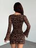Spring/Autumn Printed Mesh Elegant Leopard Print Long Sleeve Dress