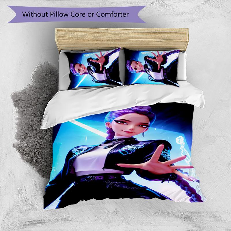 KPOP Hunter 3pcs Bedding Set Duvet Cover Closure Includes 1 Duvet Cover & 2 Pillowcases for All Seasons Bedroom Home Dorm Decor