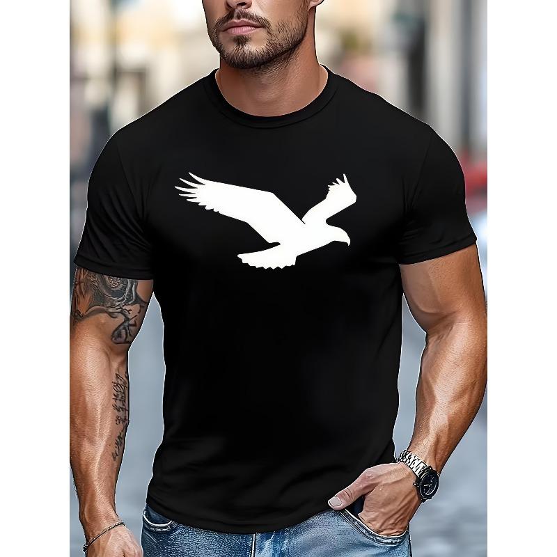 European Size Men'S Outdoor Casual Sports T-Shirt, Featuring an Eagle Design, Round Neck, Short Sleeves - Perfect for Summer And Machine Washable