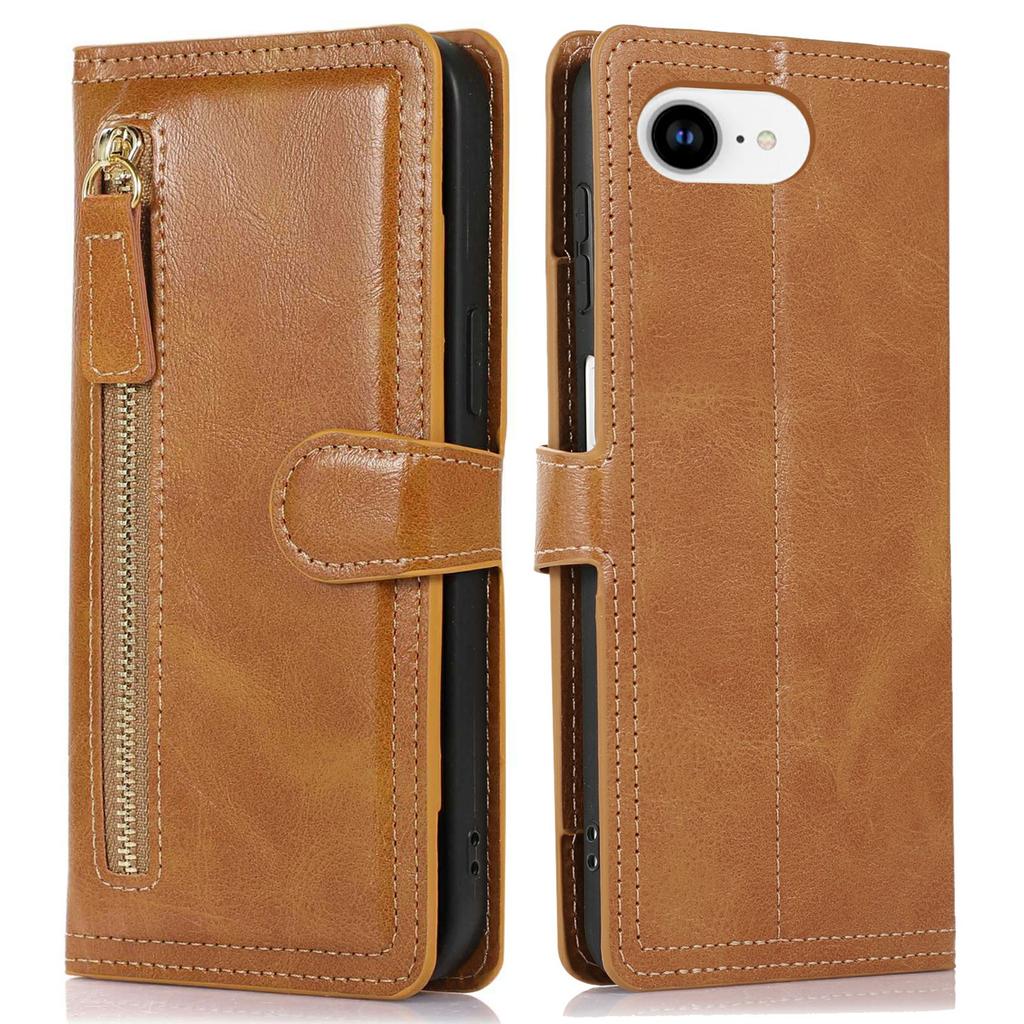 For iPhone 16e Case Zipper Flip Leather Phone Cover with Card Holder