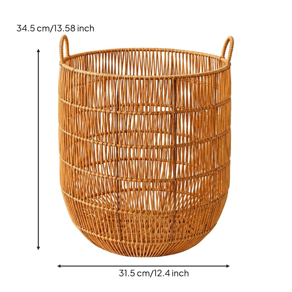 OpenLidless Laundry Basket Brown Woven Hamper with Carry Handles Sturdy for
