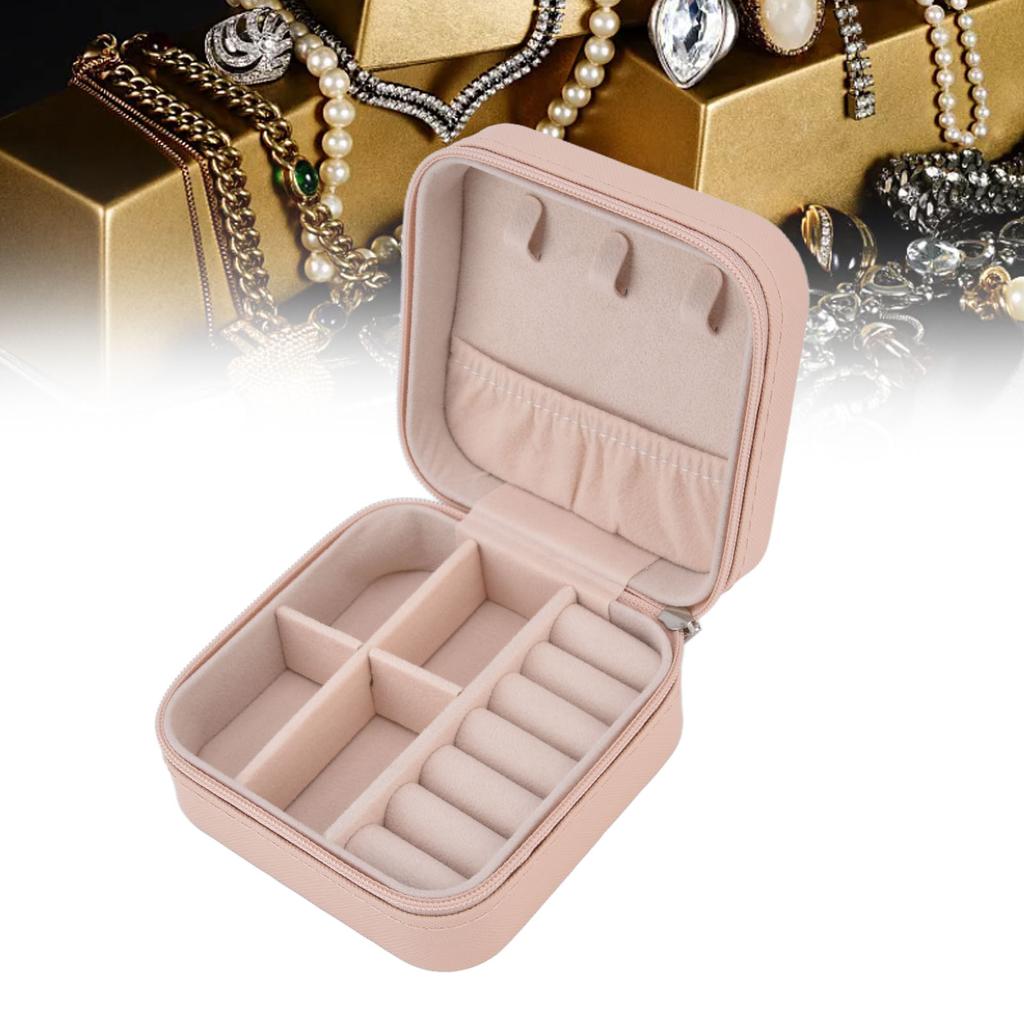 Portable Jewelry Case with 4 Grids Large Capacity Partition Storage Soft Lining Jewelry Storage Box for Travel