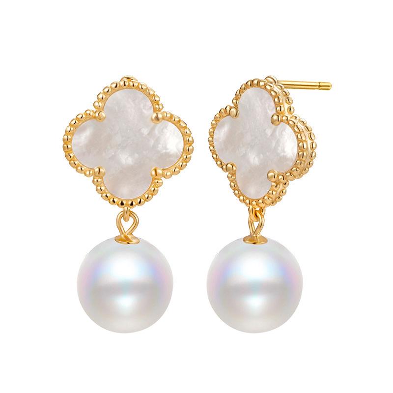 925 Sterling Silver Lucky Clover Pearl Stud Earrings - Autumn/Winter Collection