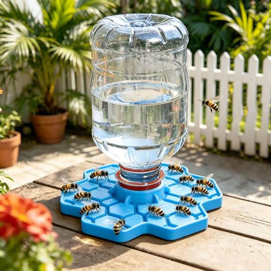 Bee Watering Station for Garden Honeycomb Design Bee Feeder And Waterer Compatible with Regular Wide Mouth Canning Jar for Hives Beekeeping Supplies