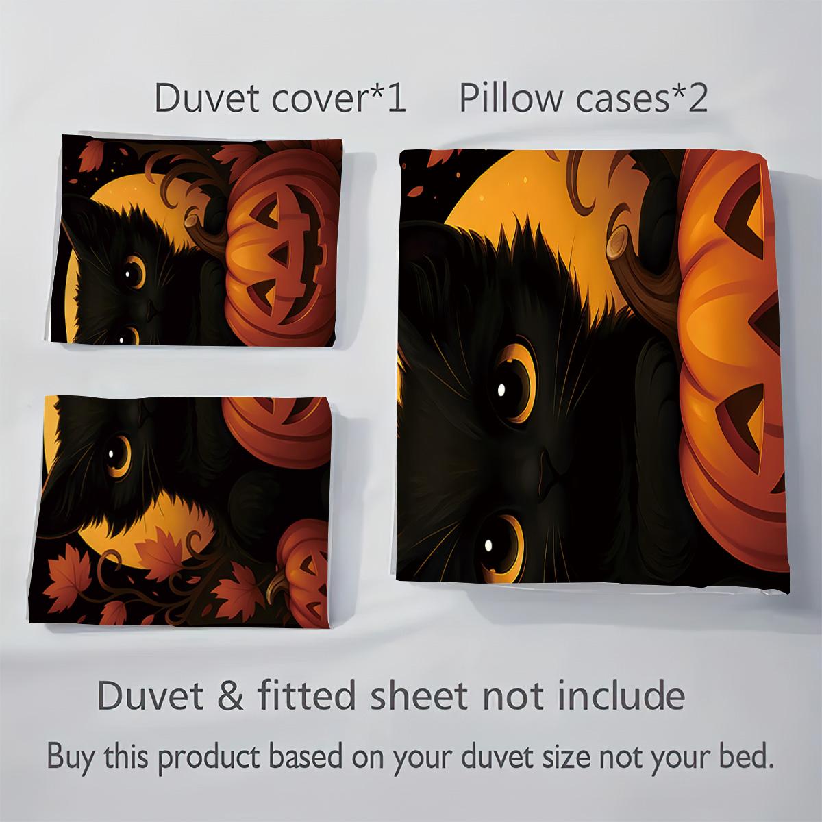 

Набор одеял без наполнителя с принтом тыквы и кошки на Хэллоуин, несколько размеров, для спальни, общежития, праздничное постельное белье, украшение, машинная стирка 135x200cm-EU-Single&set