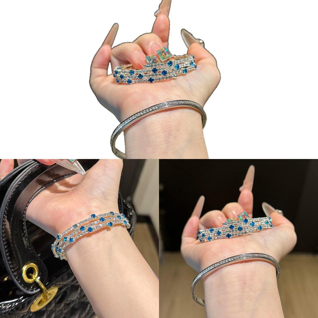Luxury Zircon Triple Layer Open Bracelet With Flower Accents For Fashionistas And Office Wear