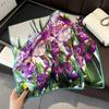 Vintage Purple Floral Mulberry Silk Square Scarf - Versatile Twill Neck Accessory
