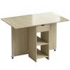 Klappbarer Esstisch für 2-4 Personen, Rollbarer Tisch mit offenem Fach und Schublade, Ideal für kleine Räume, Natur