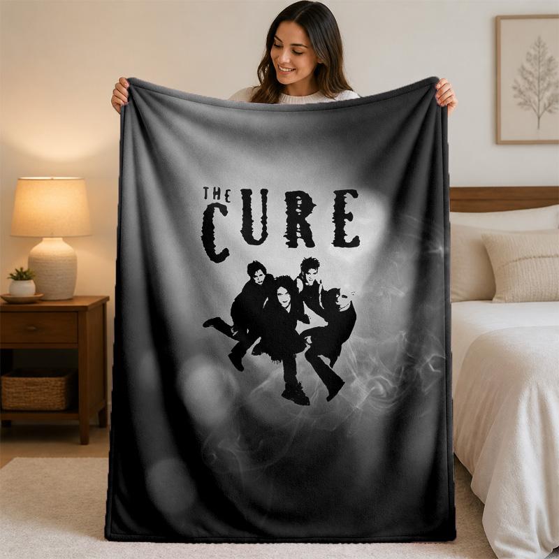 The Cure Print Flannel Blanket Cozy Lightweight Plush Throw Blanket For Bed Sofa Household Use