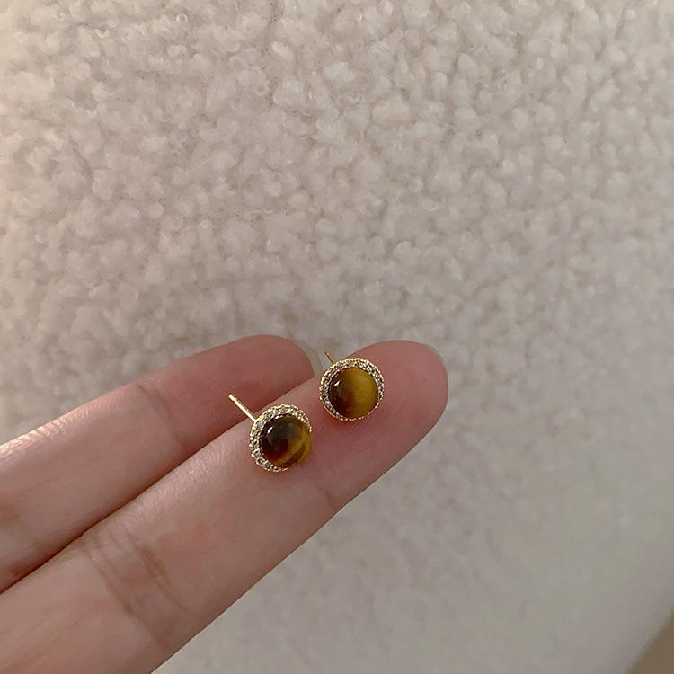 Корейские изысканные серьги-гвоздики с тигровым глазом: Ретро и Высококлассный Нишевый Дизайн