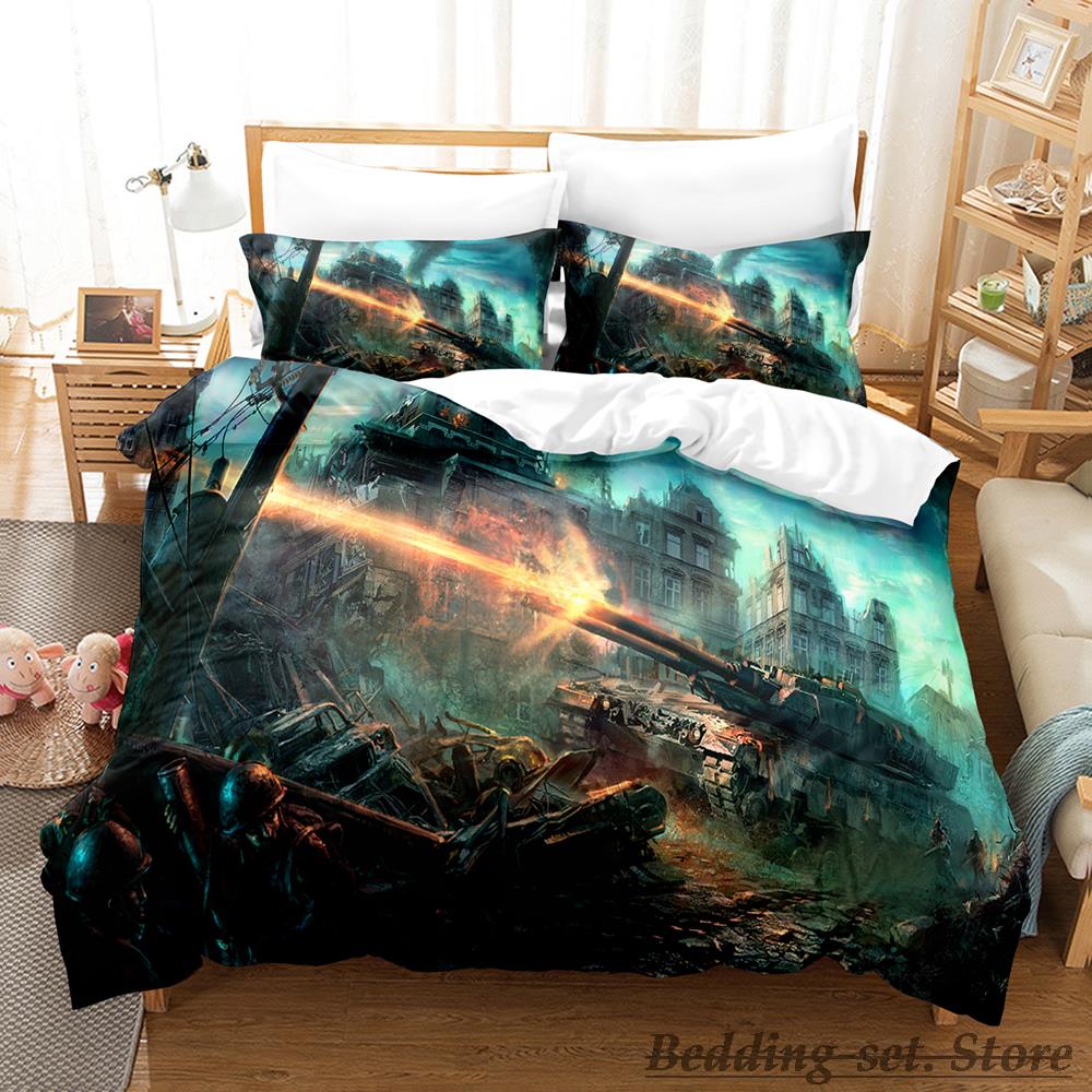 

Комплект постельного белья Game World Of Tanks Single Twin Full Queen King Size Bed Set Adult Kid Bedroom Duvetcover Sets Anime Bed EU Single(135*200cm)3pcs