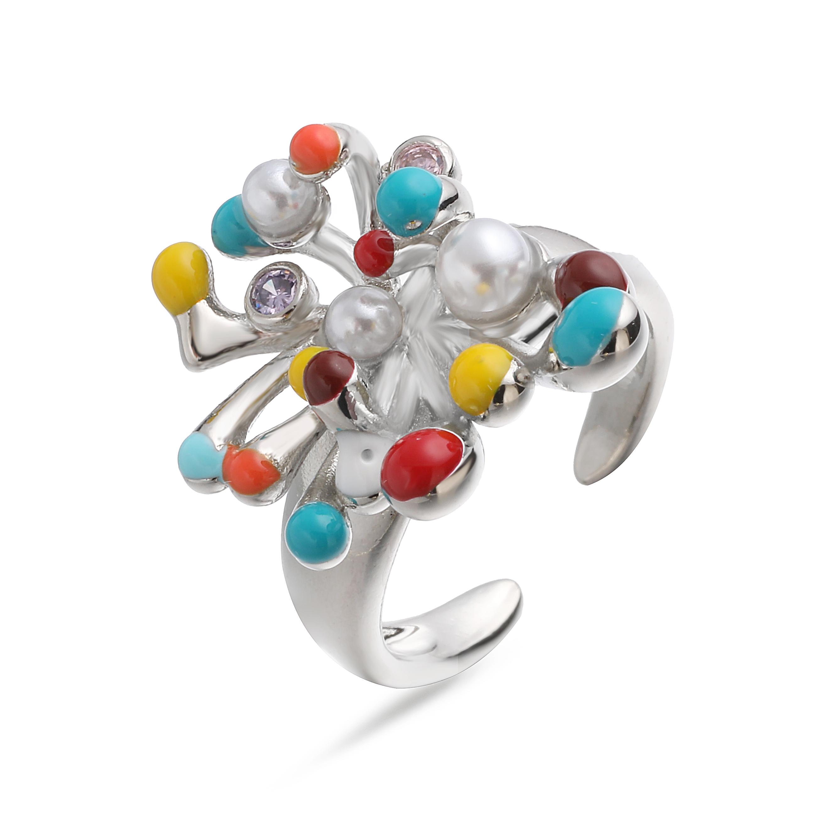 

HECHENG,Enamel Drip-Painted Floral Ring/Stud Earrings with Pearl and CZ Stones Sweet and Adorable Women s Zircon 1 Pc Other
