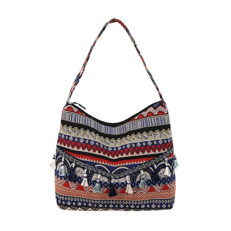New shoulder bag ethnic style bag women's 2025 new bohemian style tassel large capacity tote bag women's bag