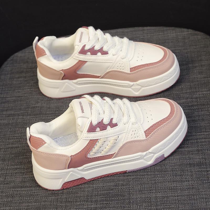 

Платформенные белые женские весенне-летние модные кеды, новая обувь на танкетке, универсальная повседневная спортивная обувь 40 розовый