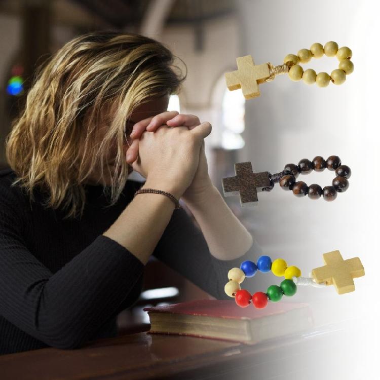 Wooden Rosary Beads 8mm with Crosses Pendant Gift for Prayer & Meditations Beads Religious Accessories