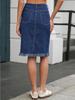 2025 Elegant Stretch Denim Skirt with Frayed Hem and Multi-Button Design