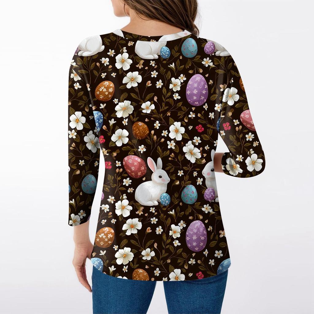 Kadın Tişört Baskılı 3/4 Kol Günlük Hafta Sonu Moda Temel V Yaka Normal Üst