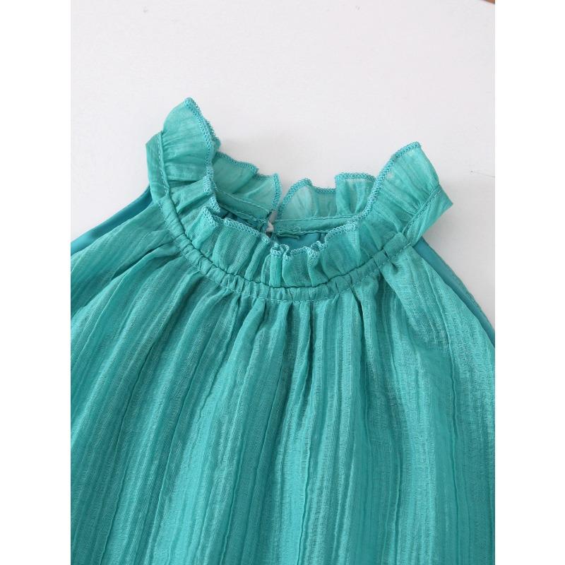 Summer Girl's Dress Solid Color Retro Style Sleeveless Fashion Princess Dress Casual Dresses Girls