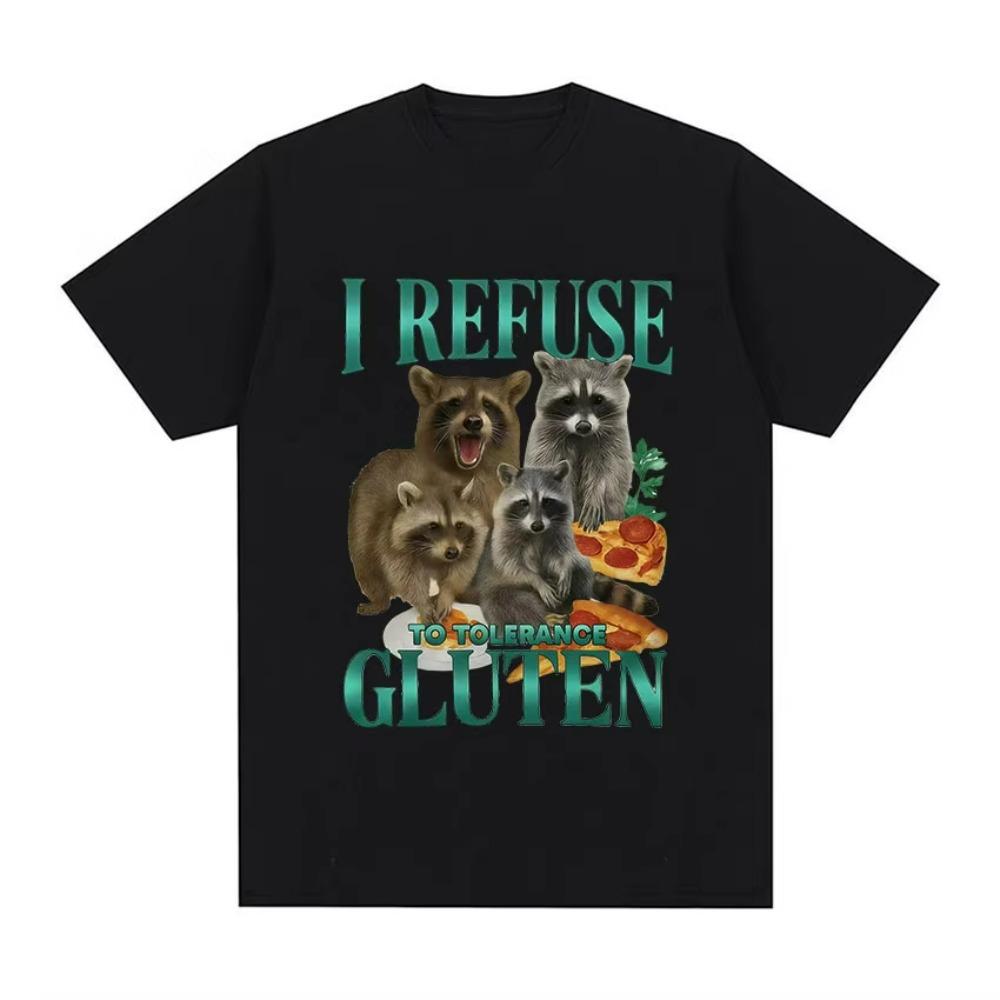 

Funny I Refuse To Tolerance Gluten T-Shirt Raccoon Gluten Free Retro Meme Graphic T Shirt Men Women Cute Style Short Sleeve Tees S разноцветный