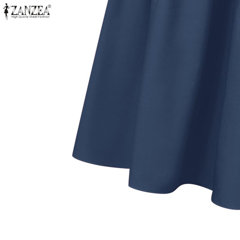 ZANZEA Rochie Musulmană Lejeră Casual cu Mâneci Lungi și Gât Rotund pentru Femei