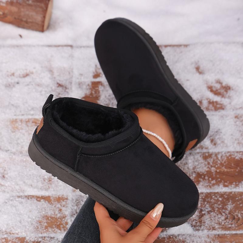 Large Size Solid Color Snow Boots for Women, Winter New Velvet Thickened Warm Northeast Cotton Boots with Integrated Fur