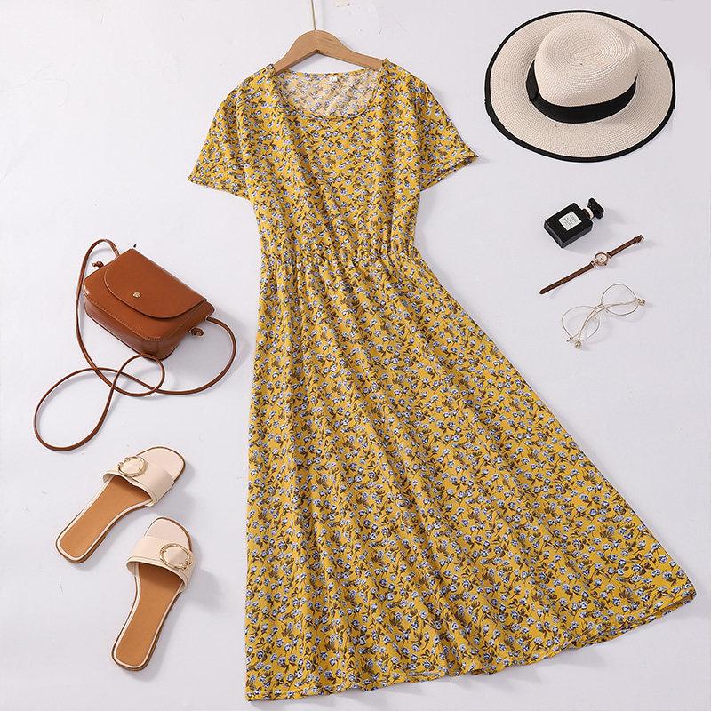 New Arrival Floral Print Waist-Cinched Slimming Summer Dress for Middle-Aged Women