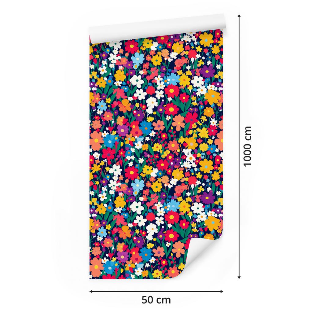 Wallpaper Small Flowers Turquoise and Pink for Living Room and Bedroom 50x1000