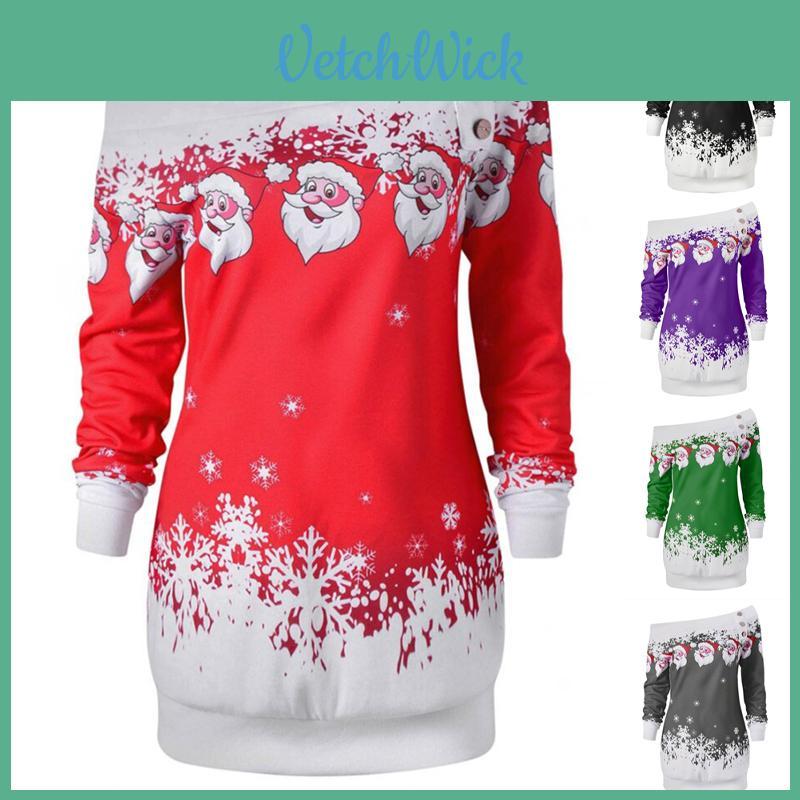 Women's Christmas Jumper Tops In Vibrant Colors With Festive Santa Claus Print