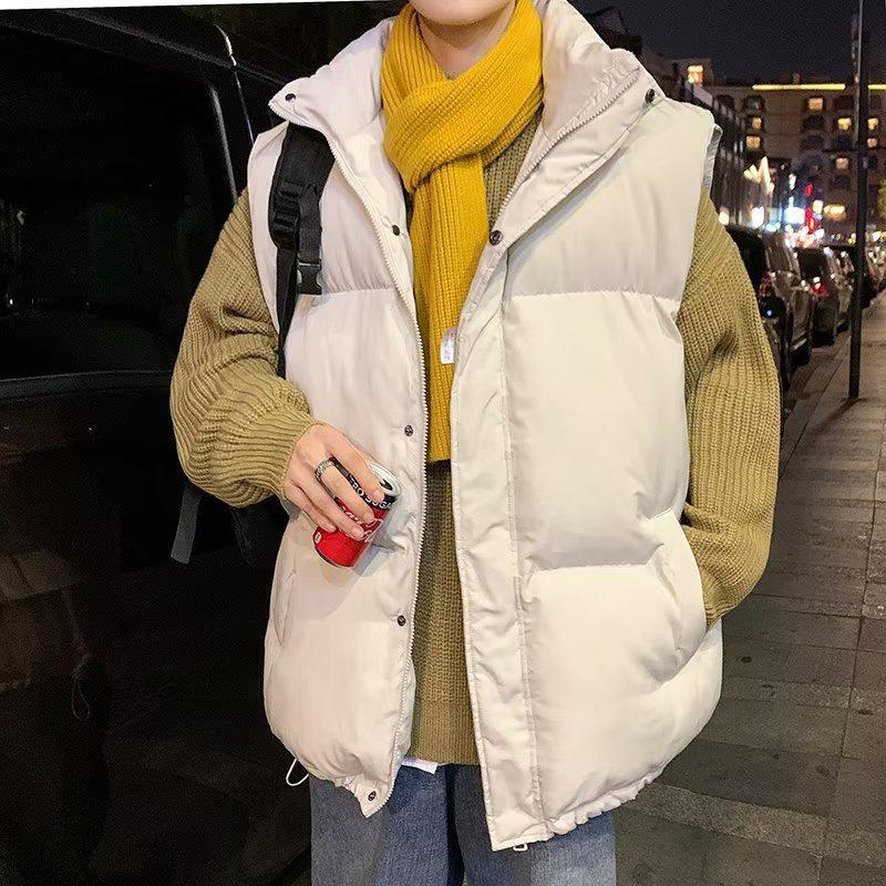 Men's Stand Collar Embroidered Cotton Vest Jacket for Autumn/Winter