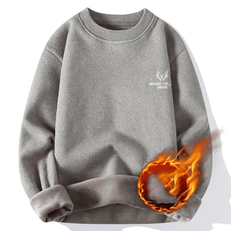 Men's Winter Warm Pullover Round Neck Loose Letter Solid Color Sweater Thick Casual Commuting Knitted Tops