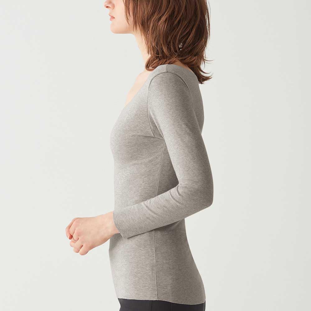 Gunze HOTMAGIC MH7846P Long Sleeve Cotton Fleece Gray Motif Women's Innerwear, Blend, Lining, Moisture-Wicking, Heat-Generating,