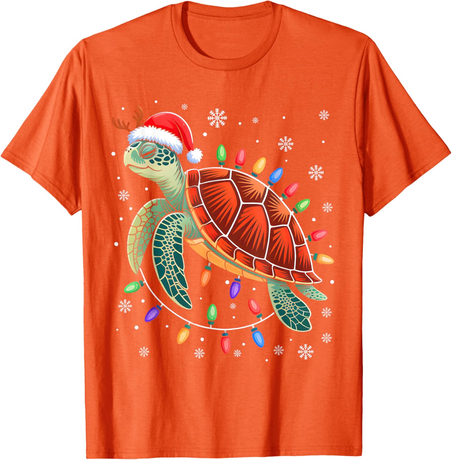 

Sea Turtle Christmas Lights Santa Hat Graphic Tee Funny Xmas Gift Vacation T-Shirt 4XL