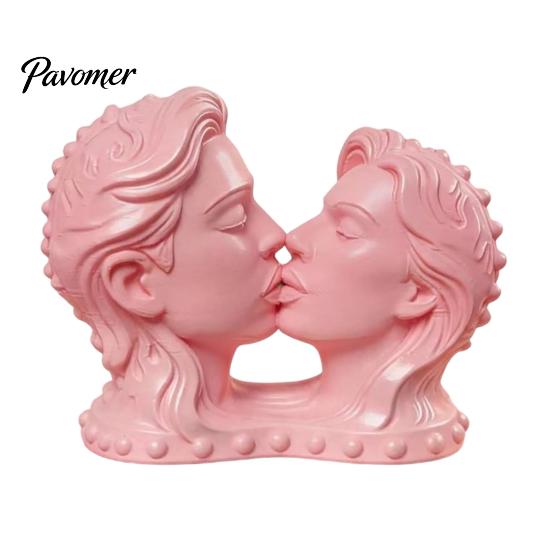 High-end Soft Decoration Display 3D Printed Couple Kissing Head Sculpture, White Modern Art Statue Anniversary Romantic Craft for Living Room Bedroom,