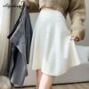 Autumn Winter Women Mini Knitting Skirt High Waist Beige Gray Black Knitted Short Skirt Sweet Buttons High Waist Warm Skirt With Pockets