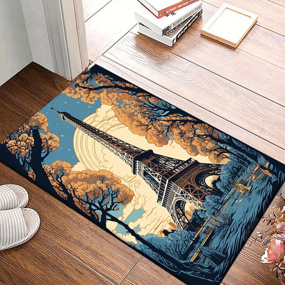 Eiffel Tower Printed Carpet Large Non-Slip Area Carpet-Crystal Velvet Polyester Carpet-Bedroom, Living Decoration